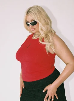 Princess Polly Dagger Tank Topcurve   Red Clearance