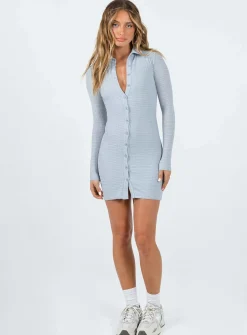 Princess Polly Dalloway Long Sleeve Mini Dress  Blue Clearance