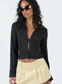Princess Polly Damson Long Sleeve Top  Black Store