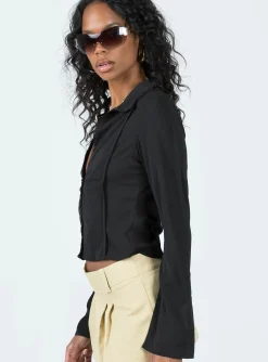Princess Polly Damson Long Sleeve Top  Black Store