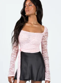 Princess Polly Danalah Lace Wrap Top  Pink Cheap