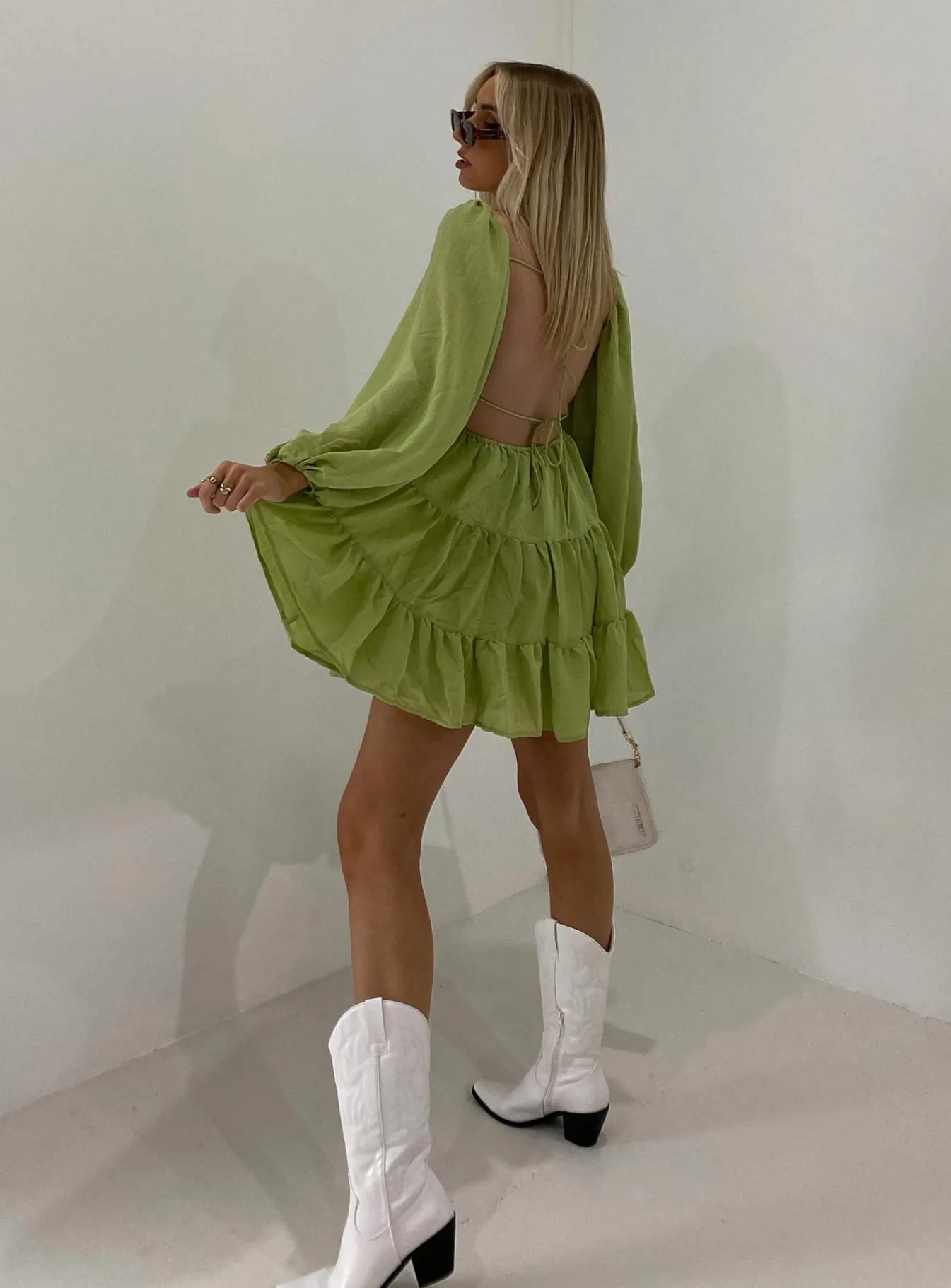 Princess Polly Danny Long Sleeve Mini Dress Green Cheap