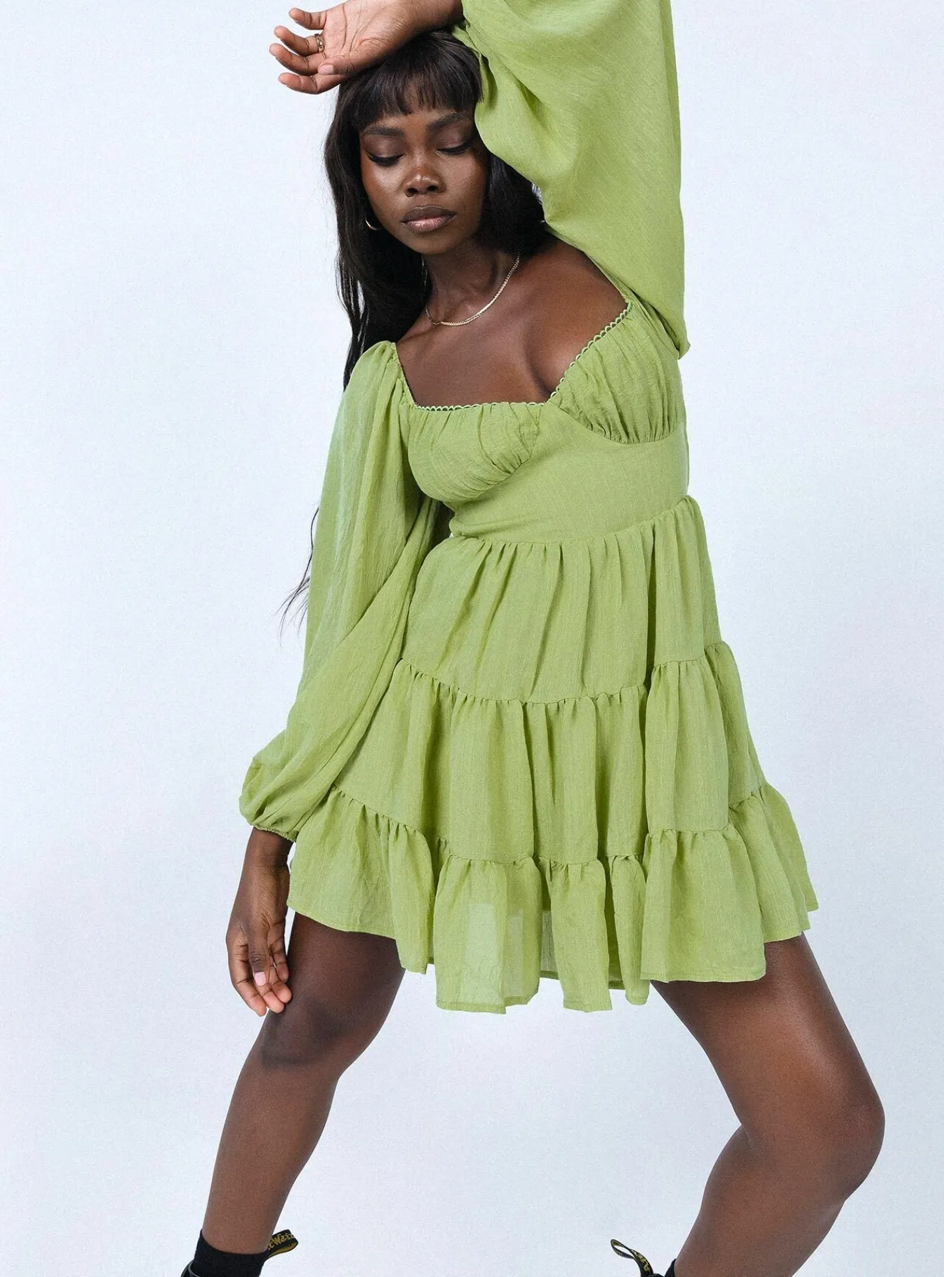 Princess Polly Danny Long Sleeve Mini Dress Green Cheap