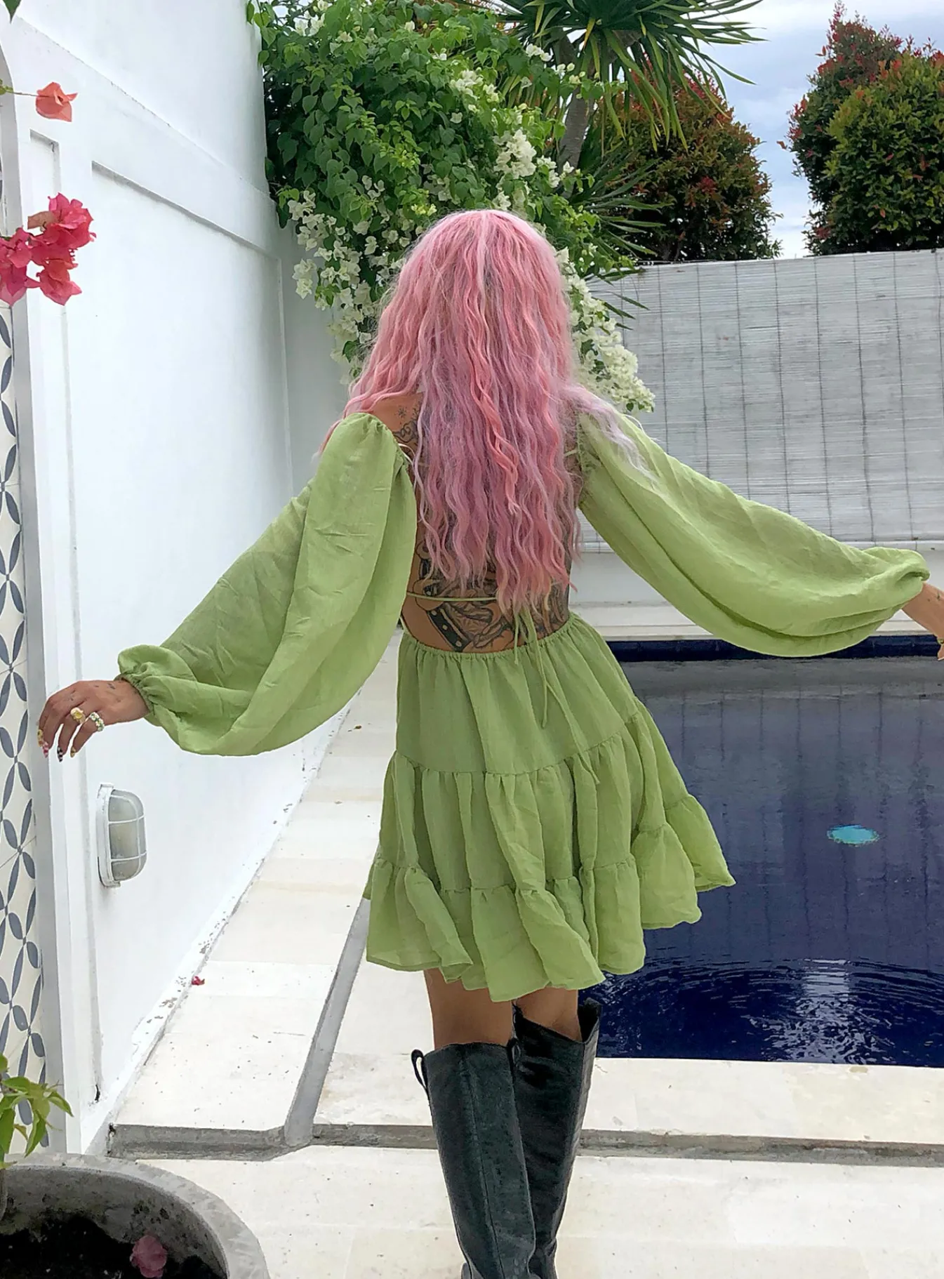 Princess Polly Danny Long Sleeve Mini Dress Green Cheap