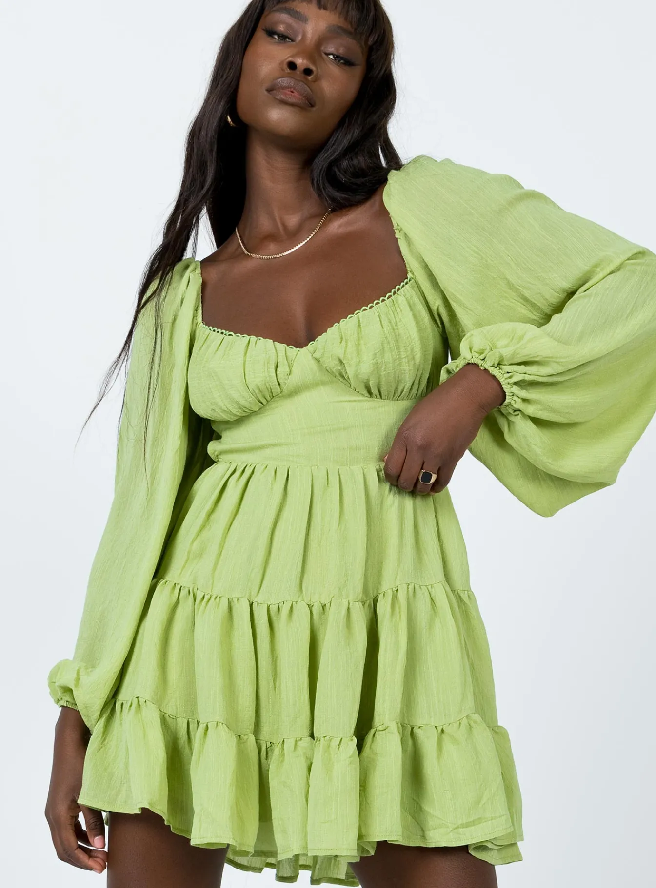 Princess Polly Danny Long Sleeve Mini Dress Green Cheap