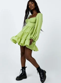Princess Polly Danny Long Sleeve Mini Dress Green Cheap