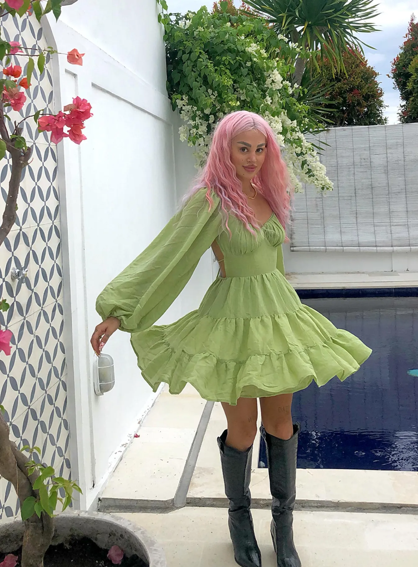 Princess Polly Danny Long Sleeve Mini Dress Green Cheap