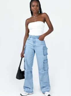 Princess Polly Darla Cargo Denim Jeans Light Wash Denim New
