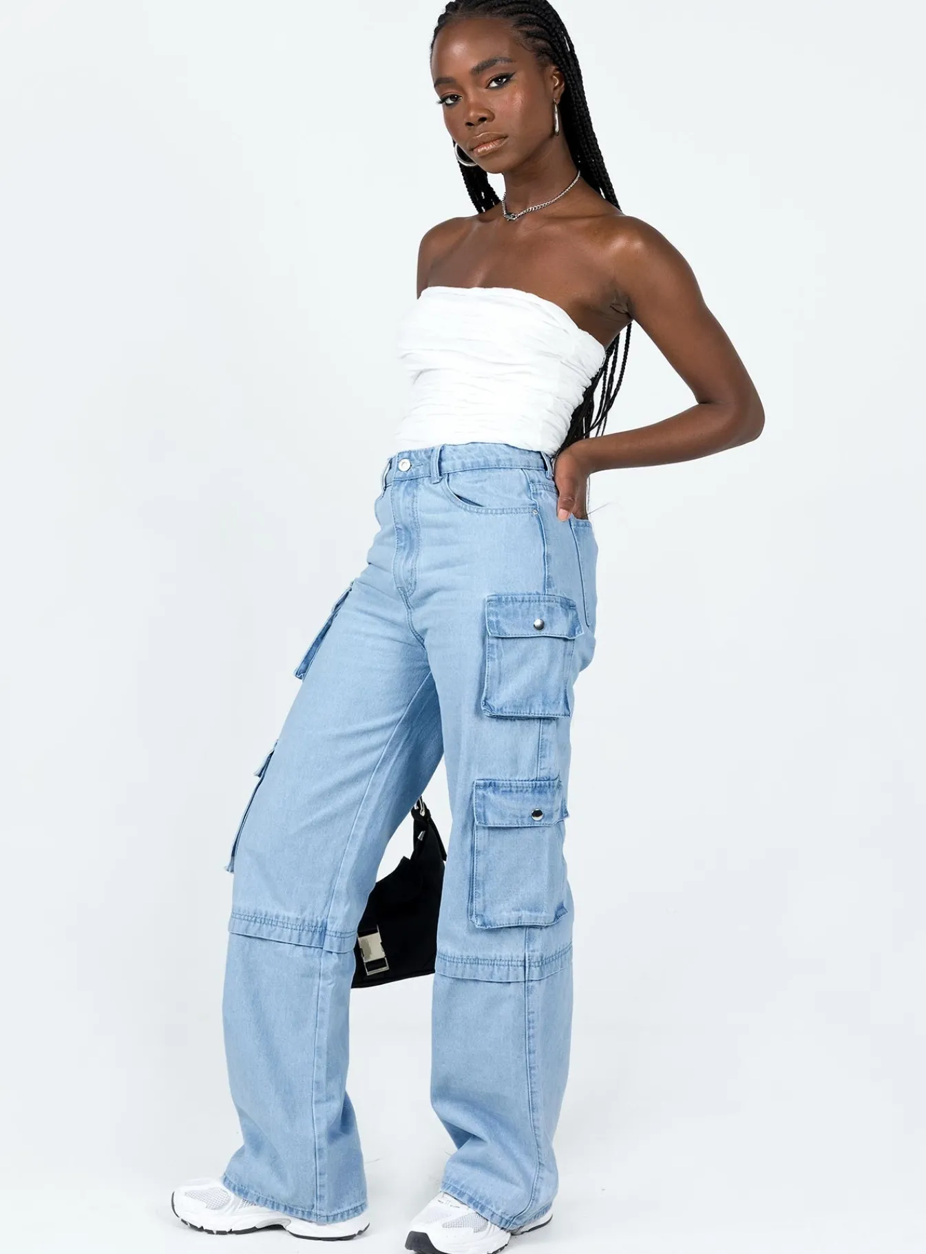 Princess Polly Darla Cargo Denim Jeans Light Wash Denim New