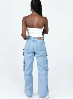 Princess Polly Darla Cargo Denim Jeans Light Wash Denim New