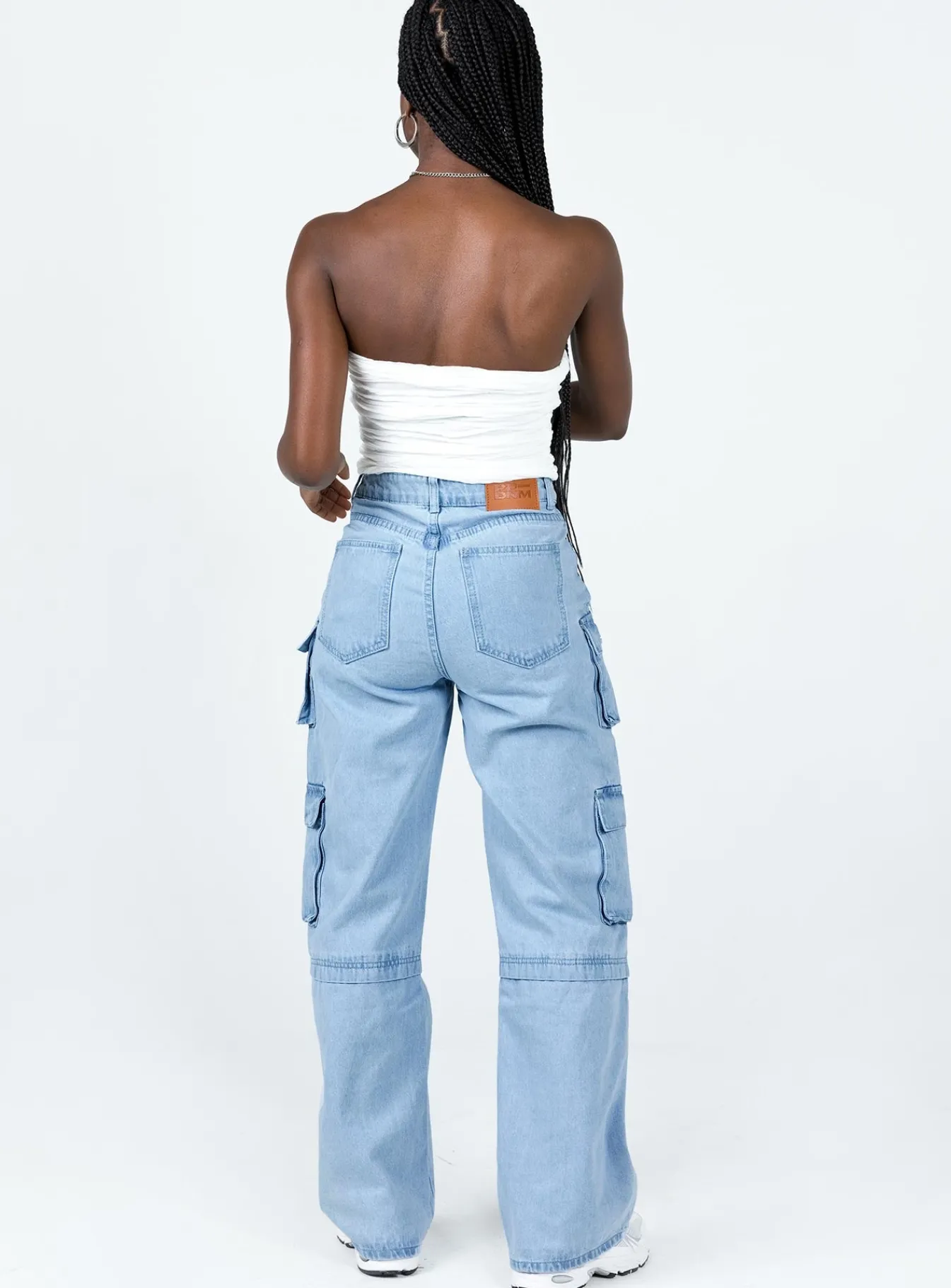 Princess Polly Darla Cargo Denim Jeans Light Wash Denim New