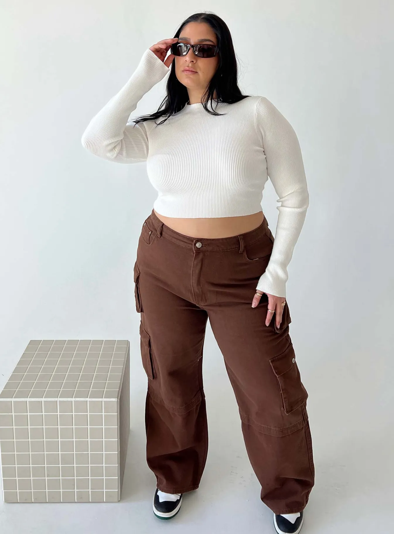 Princess Polly Darla Cargo Denim Jeanscurve Brown New