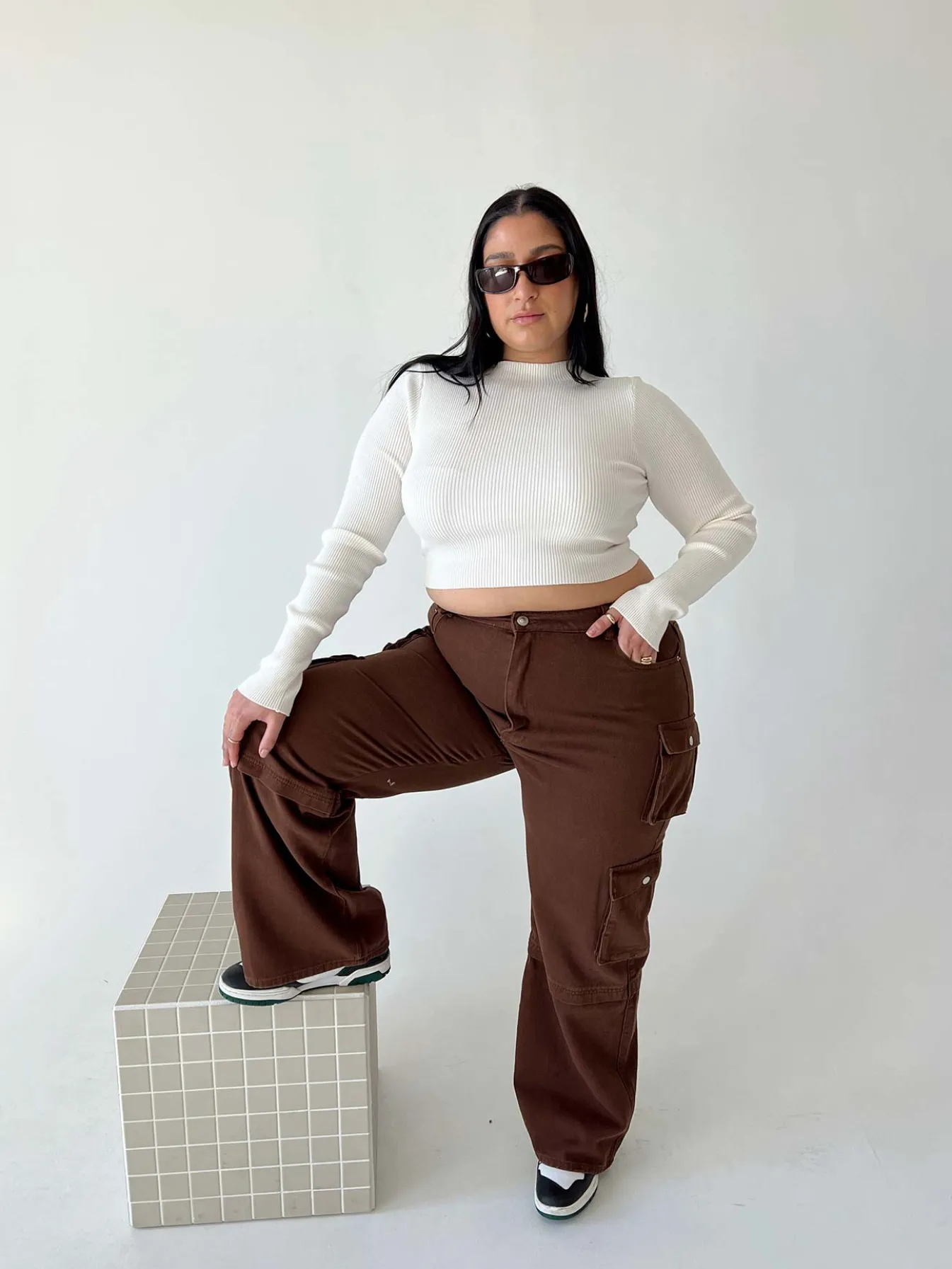 Princess Polly Darla Cargo Denim Jeanscurve Brown New