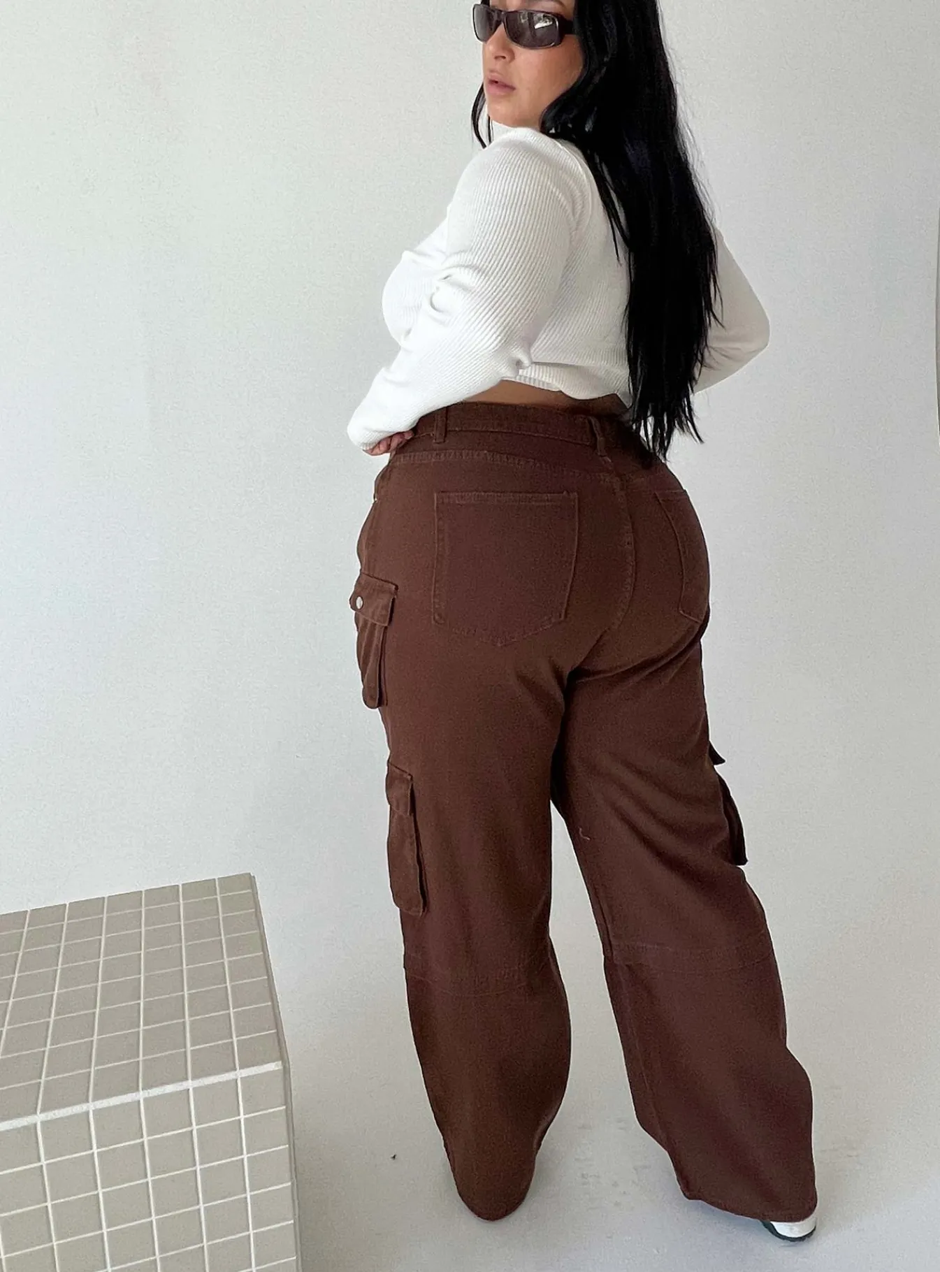 Princess Polly Darla Cargo Denim Jeanscurve Brown New