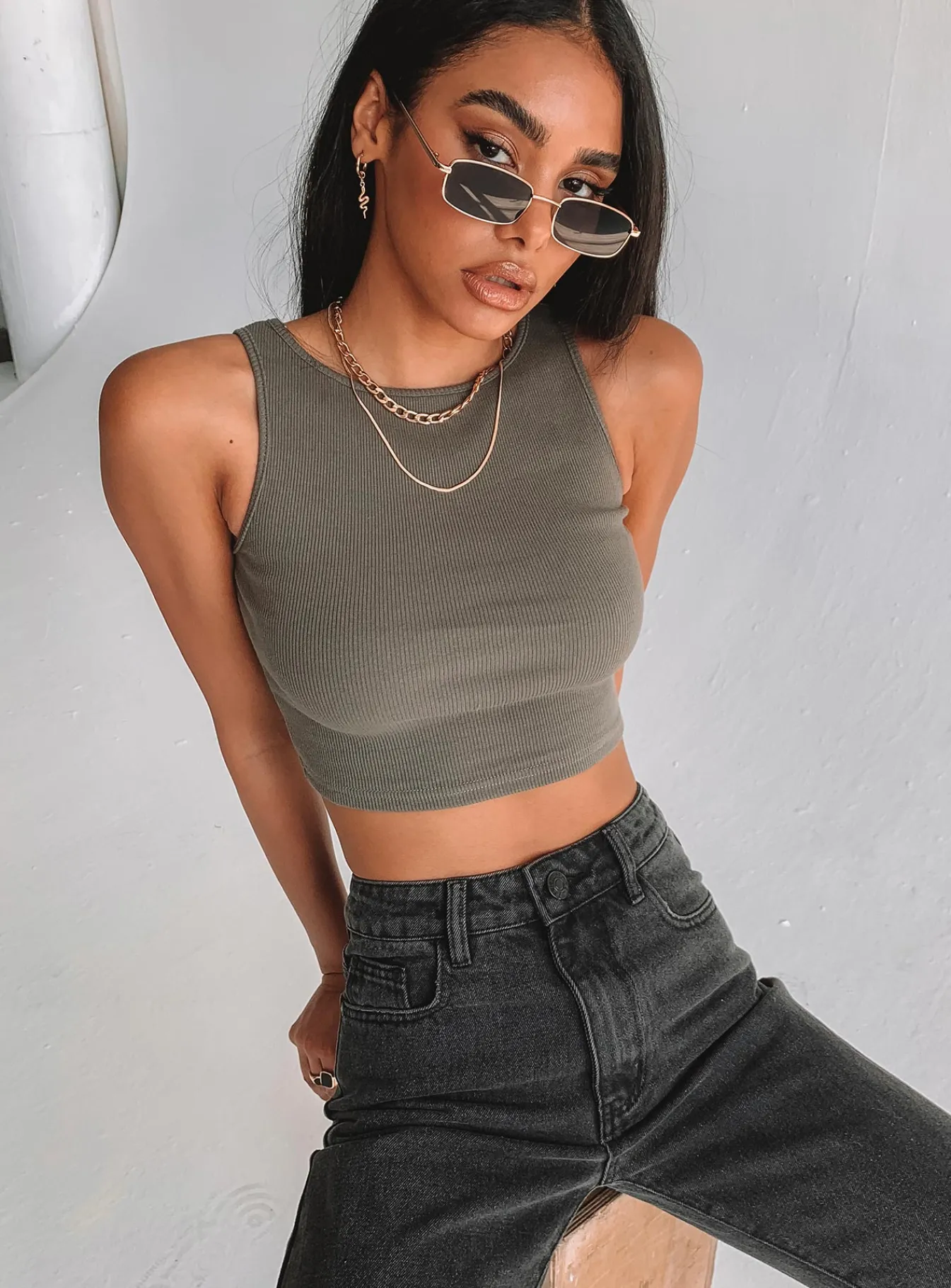 Princess Polly Darlington Crop Top Khaki Hot