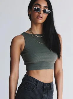 Princess Polly Darlington Crop Top Khaki Hot