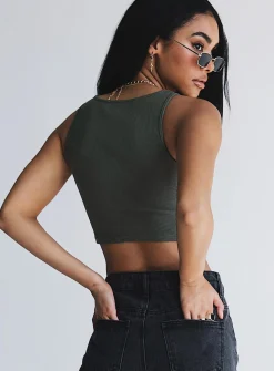 Princess Polly Darlington Crop Top Khaki Hot