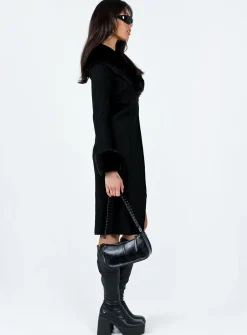 Princess Polly Daru Faux Fur Cardigan  Black Hot