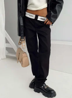 Princess Polly Dava Low Rise Pants  Black Flash Sale