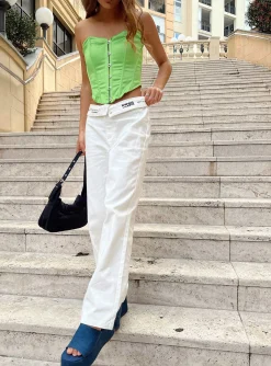 Princess Polly Dava Low Rise Pants White New