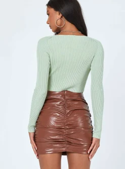 Princess Polly Davis Ruched Pu Mini Skirt  Brown Flash Sale