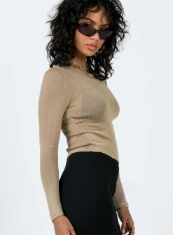 Princess Polly Dawso Long Sleeve Top  Brown Discount