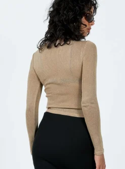 Princess Polly Dawso Long Sleeve Top  Brown Discount
