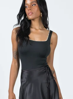 Princess Polly Dayrell Pearl Trim Bodysuit  Black Cheap