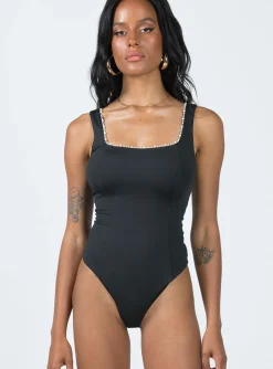 Princess Polly Dayrell Pearl Trim Bodysuit  Black Cheap