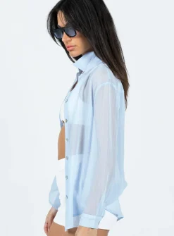 Princess Polly Deacon Shirt  Blue Hot