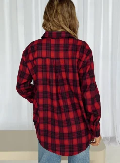 Princess Polly Deacon Shirttartan   Red Flash Sale