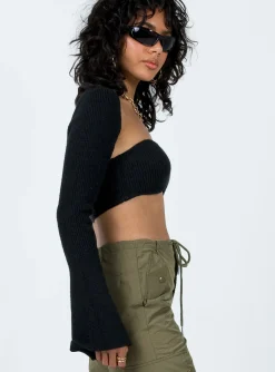 Princess Polly Decre Cropped Sweater  Black Best