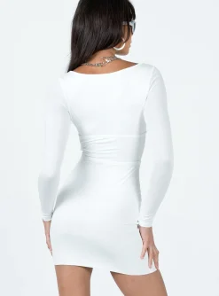 Princess Polly Dee Long Sleeve Mini Dress  White Outlet