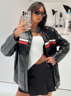 Princess Polly Deena Faux Leather Jacket  Black Cheap