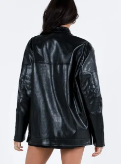Princess Polly Deena Faux Leather Jacket Black Cheap