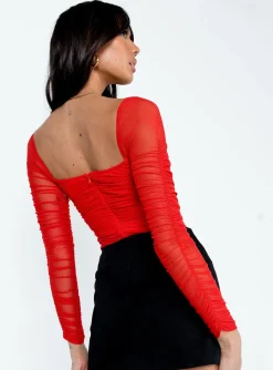 Princess Polly Delany Bodysuit Red Clearance