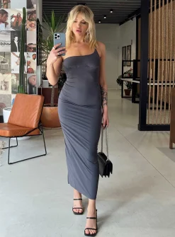 Princess Polly Deliza One Shoulder Maxi Dress  Grey Fashion