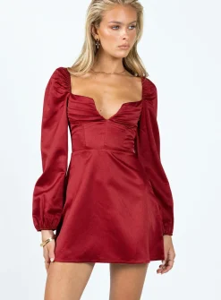 Princess Polly Della Long Sleeve Mini Dress  Burgundy Discount