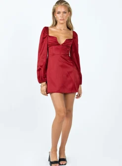 Princess Polly Della Long Sleeve Mini Dress  Burgundy Discount