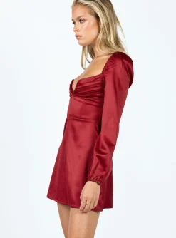 Princess Polly Della Long Sleeve Mini Dress  Burgundy Discount