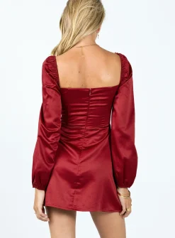 Princess Polly Della Long Sleeve Mini Dress  Burgundy Discount
