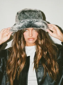 Princess Polly Delvey Fluffy Hat Grey Clearance