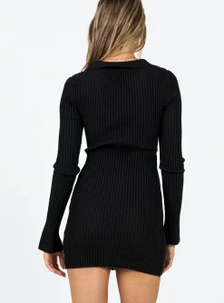 Princess Polly Demit Long Sleeve Mini Dress  Black New