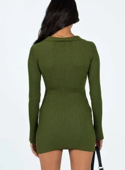 Princess Polly Demit Long Sleeve Mini Dress  Khaki Clearance