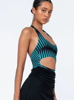 Princess Polly Denair Bodysuit/ Black   Blue Clearance