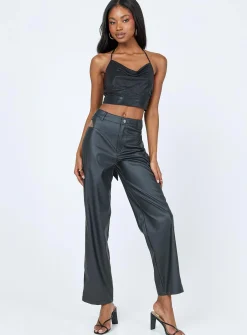 Princess Polly Desire Hip Cut Out Pu Pants  Black Hot