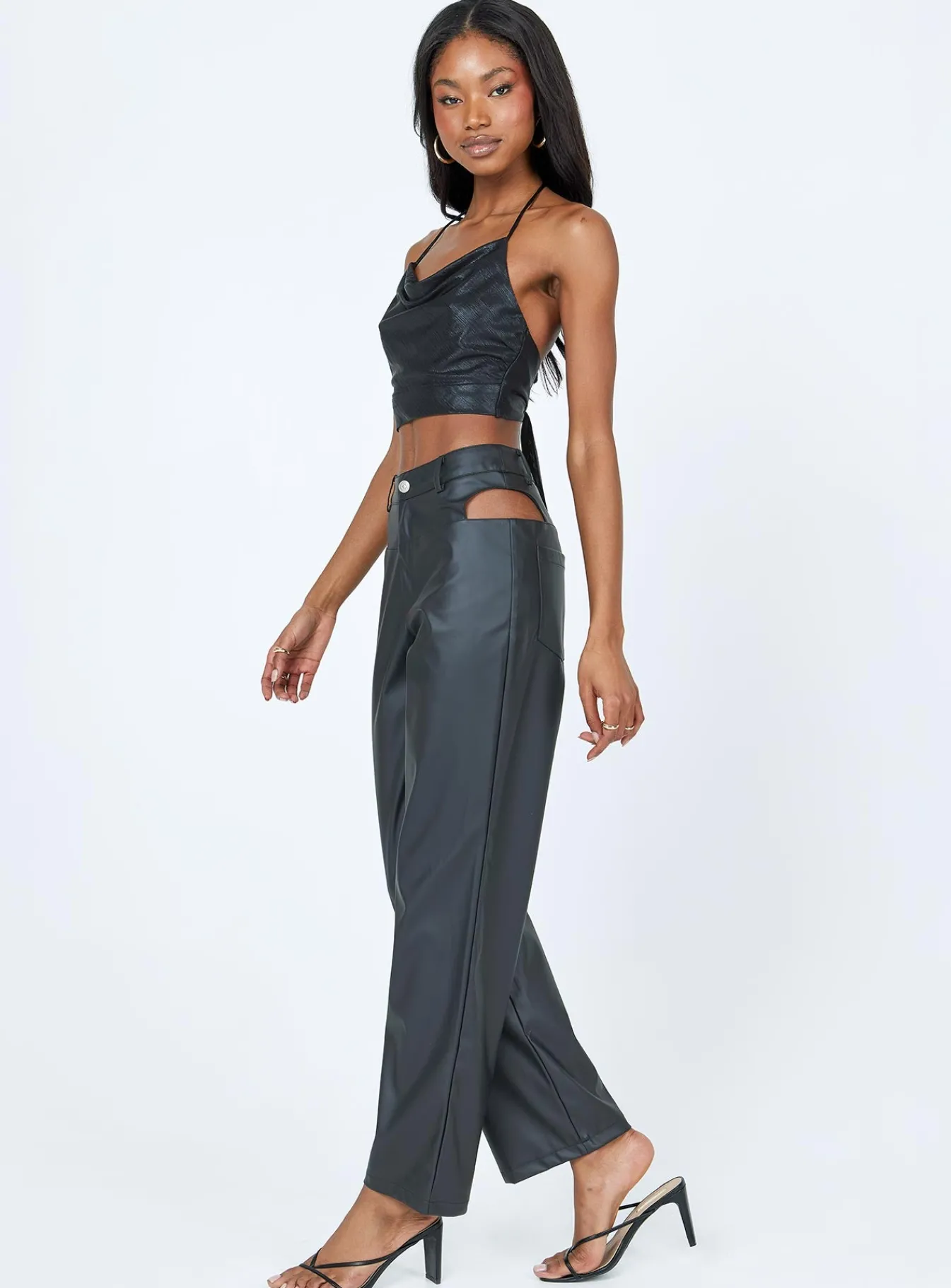 Princess Polly Desire Hip Cut Out Pu Pants Black Hot