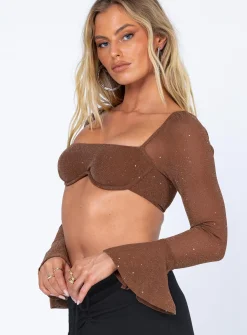 Princess Polly Devin Long Sleeve Top  Brown Cheap