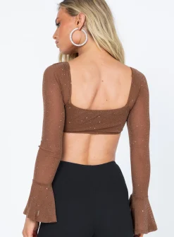 Princess Polly Devin Long Sleeve Top  Brown Cheap