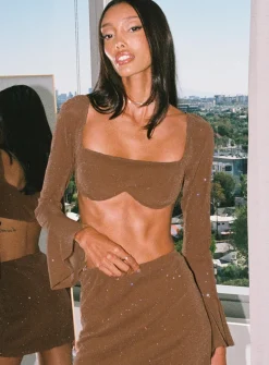 Princess Polly Devin Long Sleeve Top  Brown Cheap
